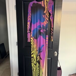 AFRM Colorful Long Sleeve Maxi Dress. Zebra Rose print. Never been used. NWT.